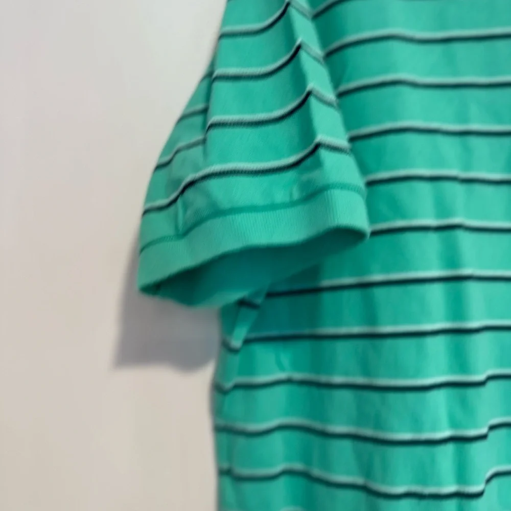 POLO RALPH LAUREN Sz:XXL Pique teal/ navy/striped Cotton Polo Short Sleeve Shirt